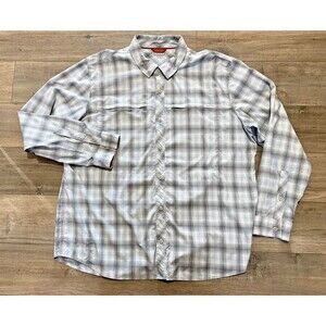 Simms Stone Cold Mens XXL Gray Plaid Fishing Button Long Sleeve Insect Shield